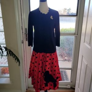 🎃Halloween🎃Red Taffeta Poodle Skirt Inc. Sweater & sara cov poodle brooch